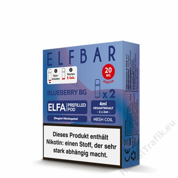 *NEW* ELF BAR - ELFA - PREFILLED PODS (2 DB) - BLUEBERRY BG (BUBBLEGUM) - 20MG/ML